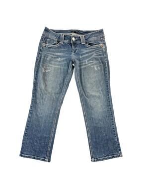 Sequin Hearts Y2K Distressed Low Rise Capri Jeans